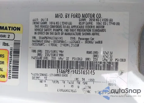 2018 Ford Mustang Ecoboost из США, поврежденный, VIN 1FA6P8TH4J5165145